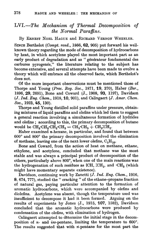 LVI.—The mechanism of thermal decomposition of the normal paraffins
