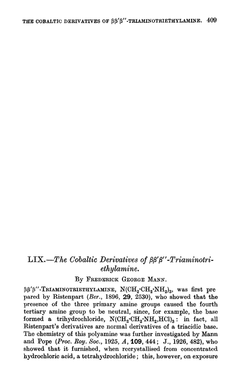 LIX.—The cobaltic derivatives of ββ′β″-triaminotriethylamine