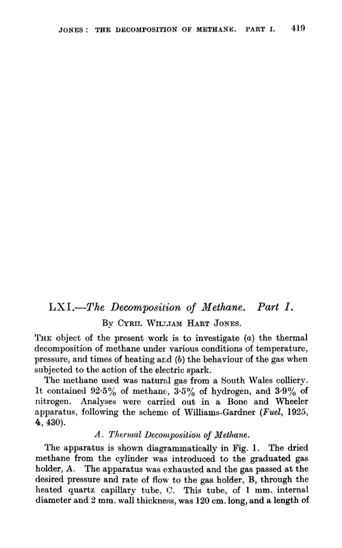 LXI.—The decomposition of methane. Part I