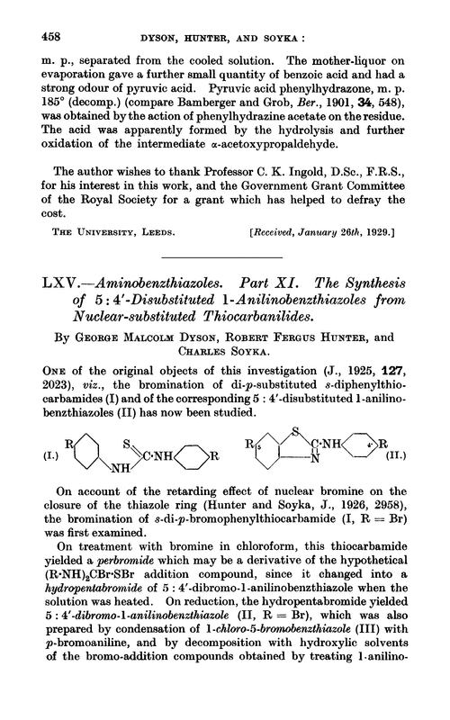 LXV.—Aminobenzthiazoles. Part XI. The synthesis of 5 : 4′-disubstituted 1-anilinobenzthiazoles from nuclear-substituted thiocarbanilides