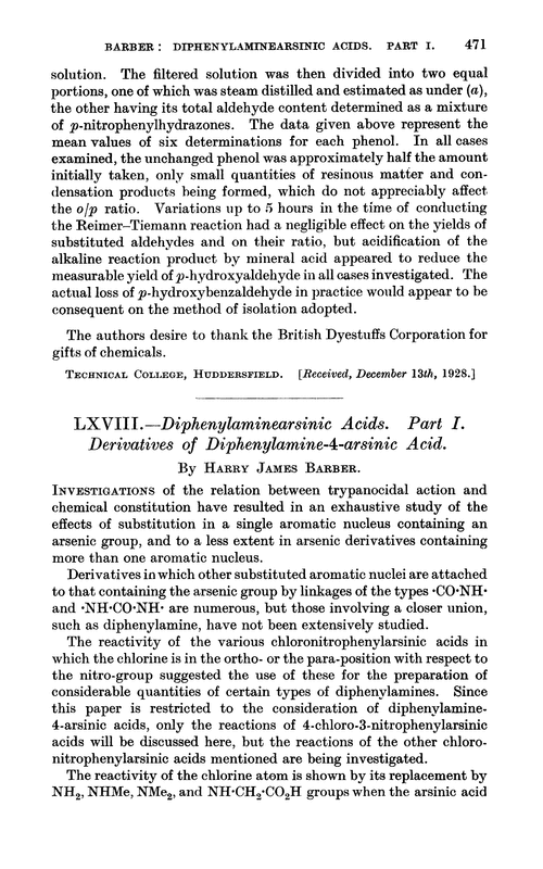 LXVIII.—Diphenylaminearsinic acids. Part I. Derivatives of diphenylamine-4-arsinic acid