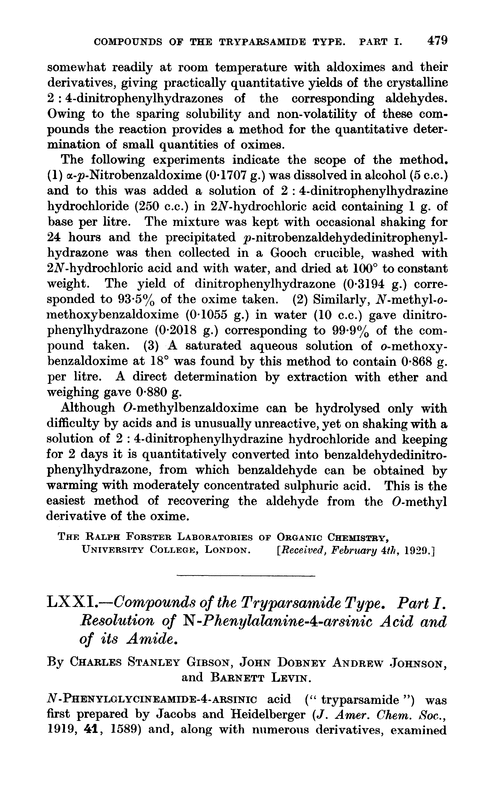 LXXI.—Compounds of the tryparsamide type. Part I. Resolution of N-phenylalanine-4-arsinic acid and of its amide