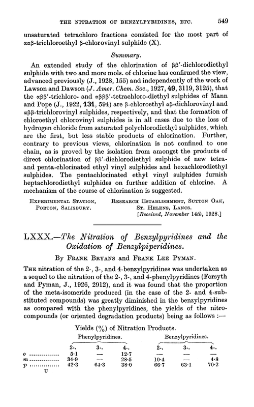 LXXX.—The nitration of benzylpyridines and the oxidation of benzylpiperidines