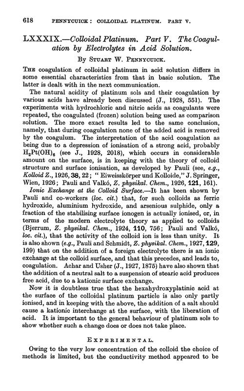 LXXXIX.—Colloidal platinum. Part V. The coagulation by electrolytes in acid solution