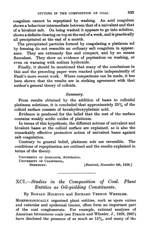 XCI.—Studies in the composition of coal. Plant entities as oil-yielding constituents