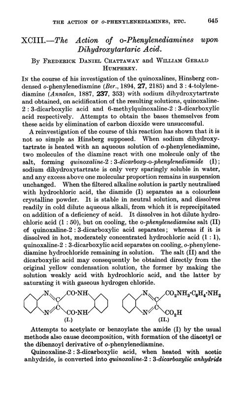 XCIII.—The action of o-phenylenediamines upon dihydroxytartaric acid