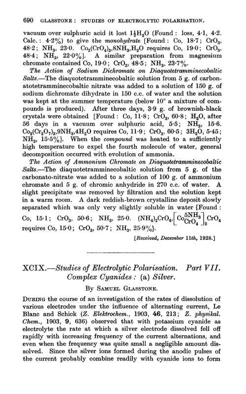XCIX.—Studies of electrolytic polarisation. Part VII. Complex cyanides: (a) silver