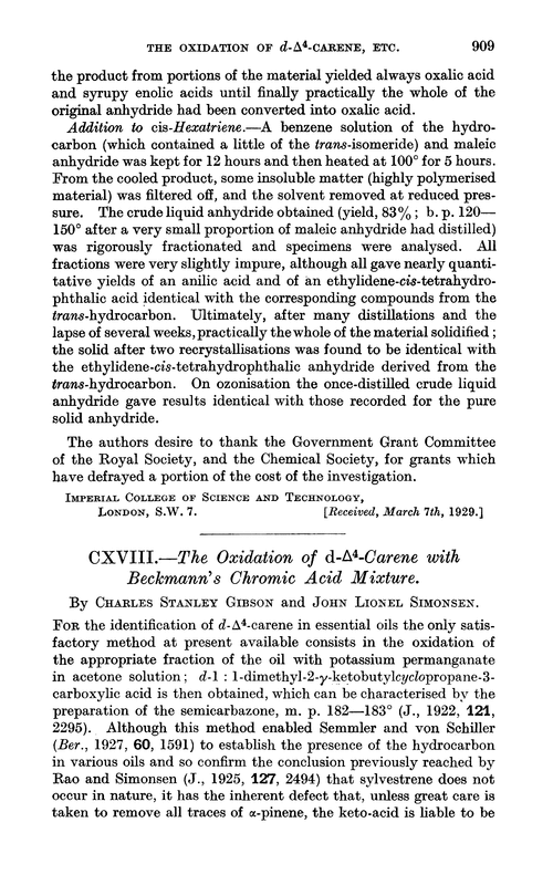 CXVIII.—The oxidation of d-Δ4-carene with Beckmann's chromic acid mixture