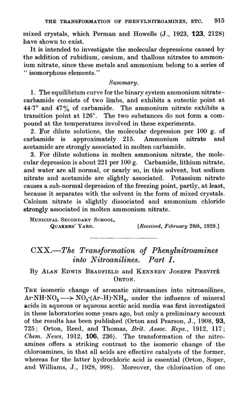 CXX.—The transformation of phenylnitroamines into nitroanilines. Part I