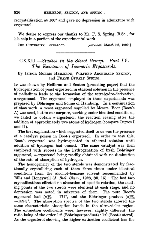 CXXII.—Studies in the sterol group. Part IV. The existence of isomeric ergosterols