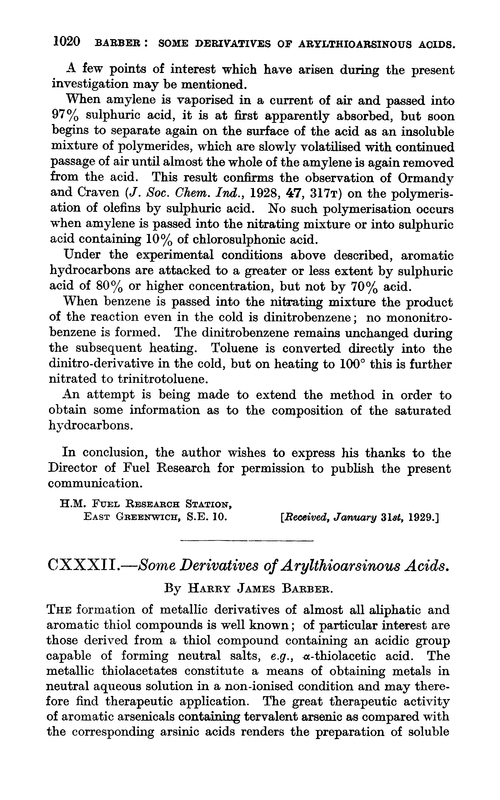 CXXXII.—Some derivatives of arylthioarsinous acids