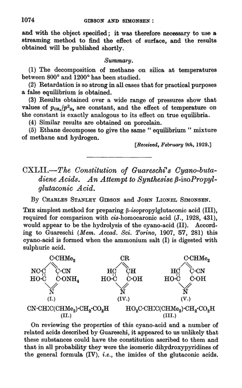 CXLII.—The constitution of Guareschi's cyano-butadiene acids. An attempt to synthesise β-isopropylglutaconic acid