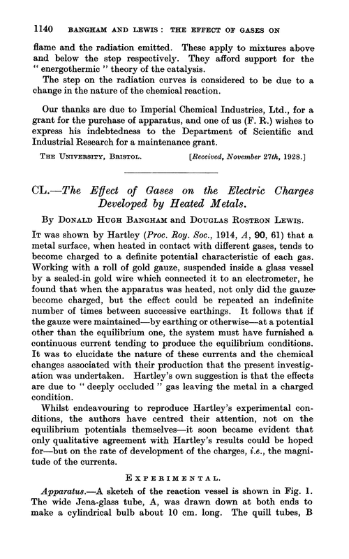 CL.—The effect of gases on the electric charges developed by heated metals