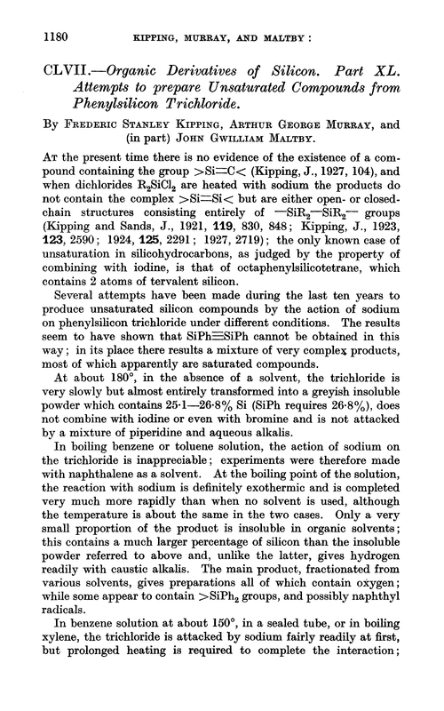 CLVII.—Organic derivatives of silicon. Part XL. Attempts to prepare unsaturated compounds from phenylsilicon trichloride
