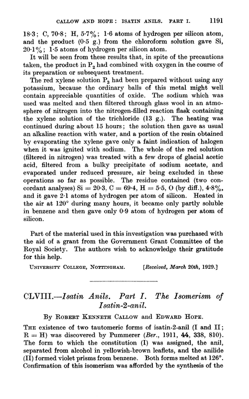 CLVIII.—Isatin anils. Part I. The isomerism of isatin-2-anil