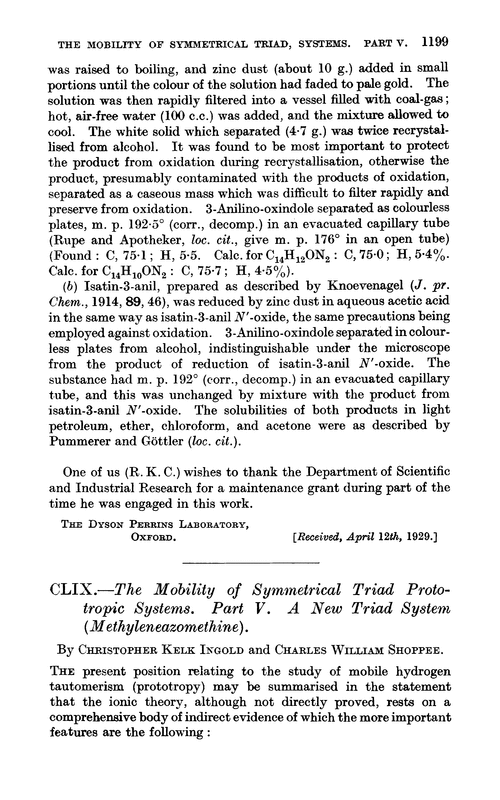 CLIX.—The mobility of symmetrical triad prototropic systems. Part V. A new triad system (methyleneazomethine)