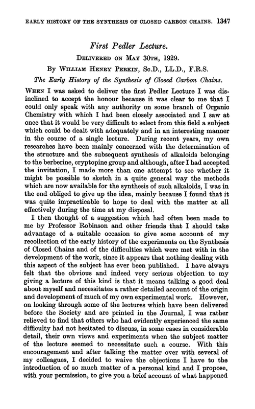First Pedler lecture. The early history of the synthesis of closed carbon chains