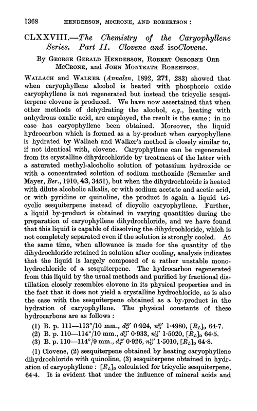 CLXXVIII.—The chemistry of the caryophyllene series. Part II. Clovene and isoclovene