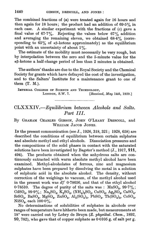 CLXXXIV.—Equilibrium between alcohols and salts. Part III