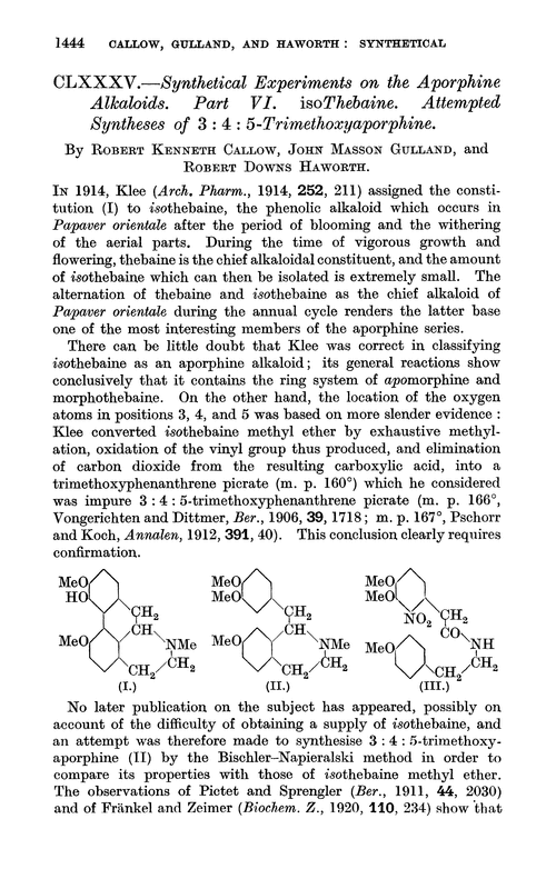 CLXXXV.—Synthetical experiments on the aporphine alkaloids. Part VI. isoThebaine. Attempted syntheses of 3 : 4 : 5-trimethoxyaporphine