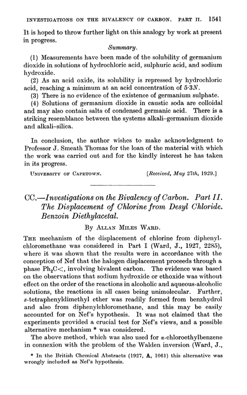 CC.—Investigations on the bivalency of carbon. Part II. The displacement of chlorine from desyl chloride. Benzoin diethylacetal