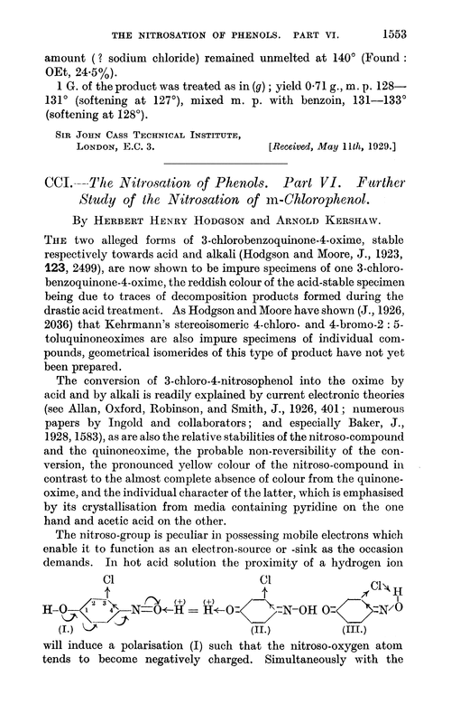 CCI.—The nitrosation of phenols. Part VI. Further study of the nitrosation of m-chlorophenol