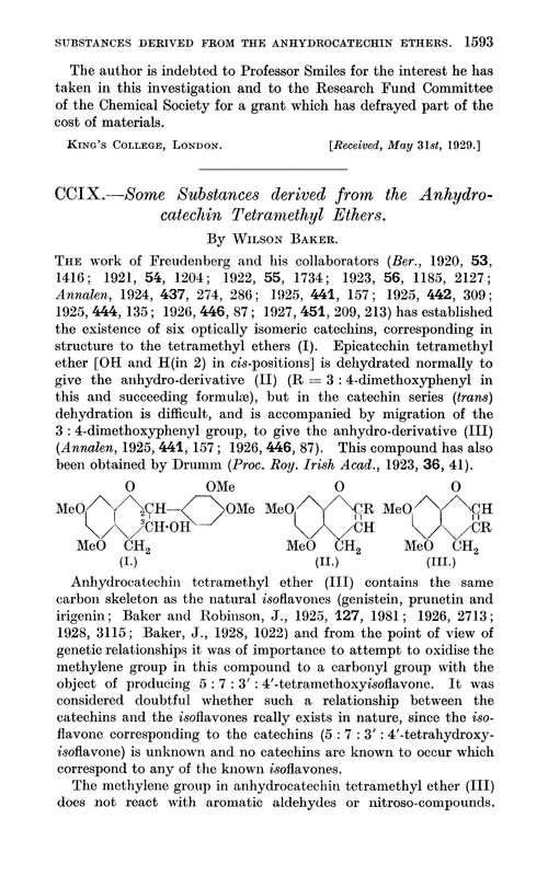 CCIX.—Some substances derived from the anhydrocatechin tetramethyl ethers