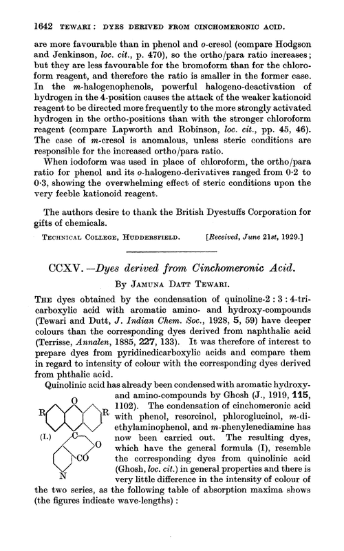CCXV.—Dyes derived from cinchomeronic acid