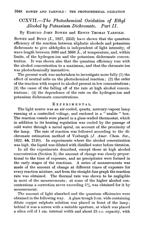 CCXVII.—The photochemical oxidation of ethyl alcohol by potassium dichromate. Part II