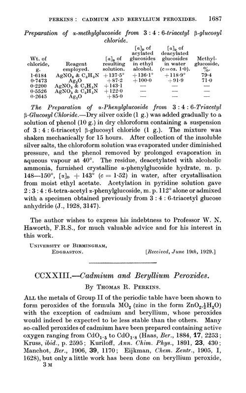 CCXXIII.—Cadmium and beryllium peroxides