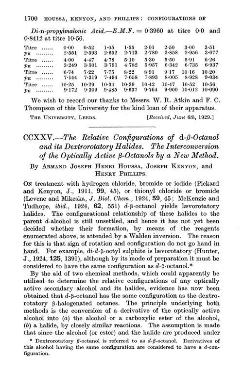 CCXXV.—The relative configurations of d-β-octanol and its dextrorotatory halides. The interconversion of the optically active β-octanols by a new method