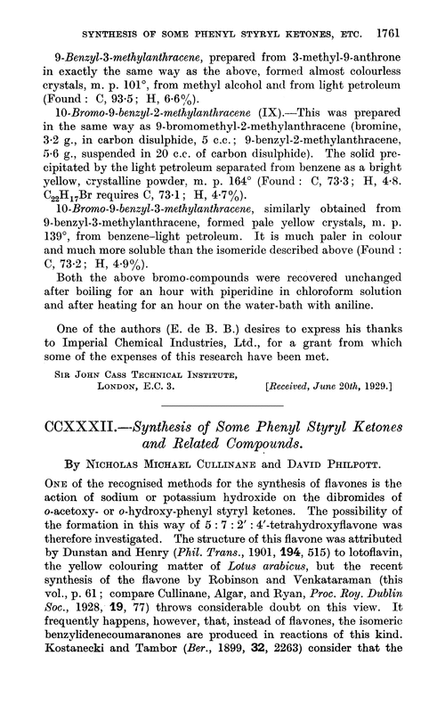 CCXXXII.—Synthesis of some phenyl styryl ketones and related compounds
