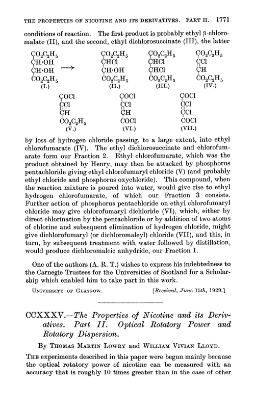 CCXXXV.—The properties of nicotine and its derivatives. Part II. Optical rotatory power and rotatory dispersion