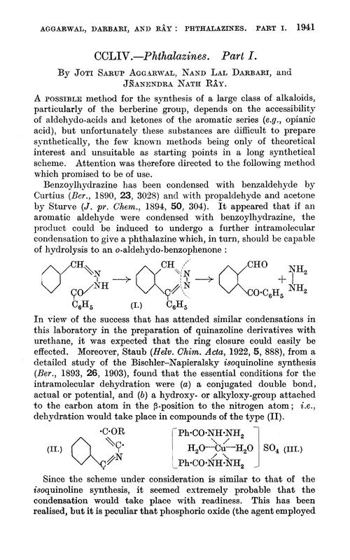 CCLIV.—Phthalazines. Part I