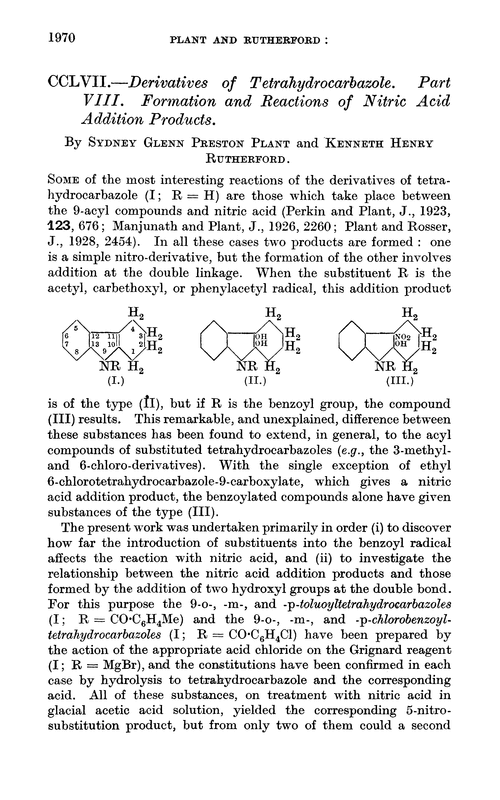CCLVII.—Derivatives of tetrahydrocarbazole. Part VIII. Formation and reactions of nitric acid addition products