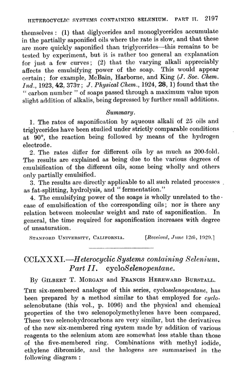 CCLXXXI.—Heterocyclic systems containing selenium. Part II. cycloSelenopentane