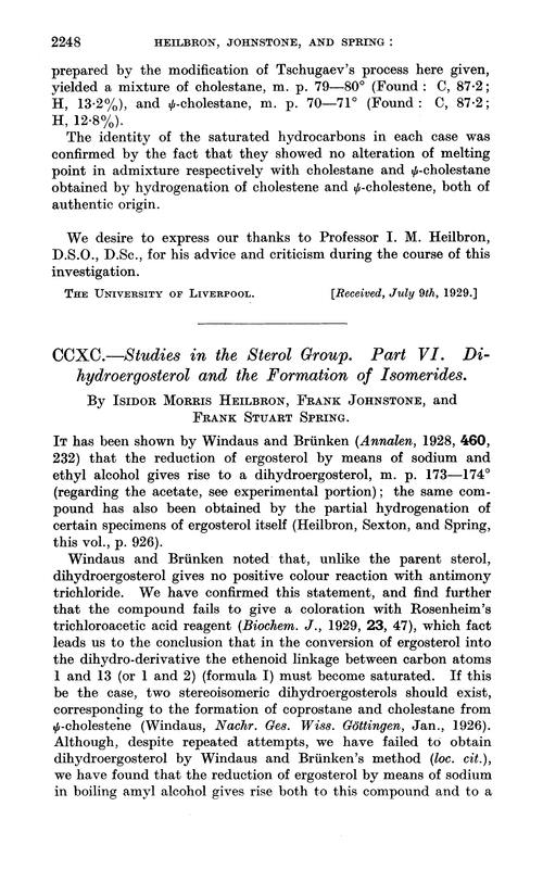 CCXC.—Studies in the sterol group. Part VI. Di-hydroergosterol and the formation of isomerides