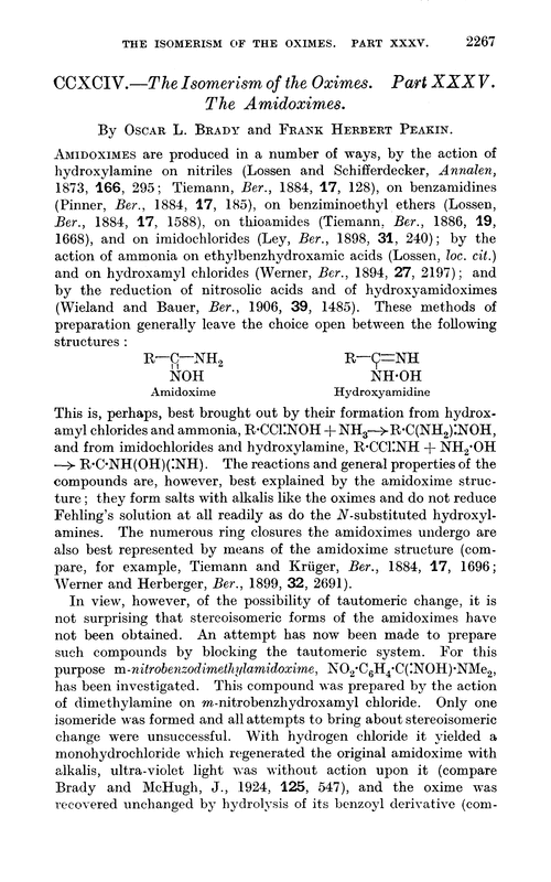 CCXCIV.—The isomerism of the oximes. Part XXXV. The amidoximes