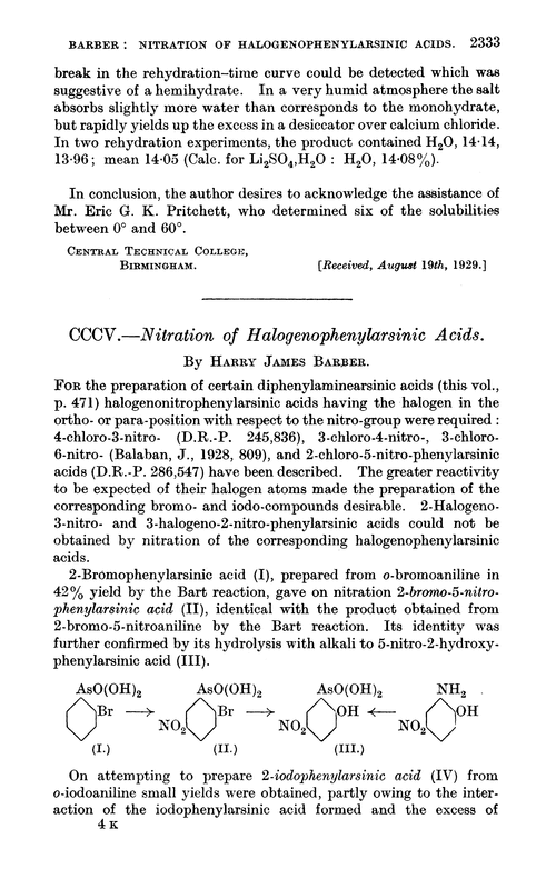 CCCV.—Nitration of halogenophenylarsinic acids