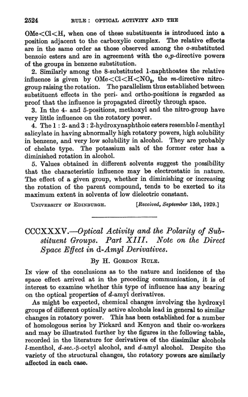 CCCXXXV.—Optical activity and the polarity of substituent groups. Part XIII. Note on the direct space effect in d-amyl derivatives