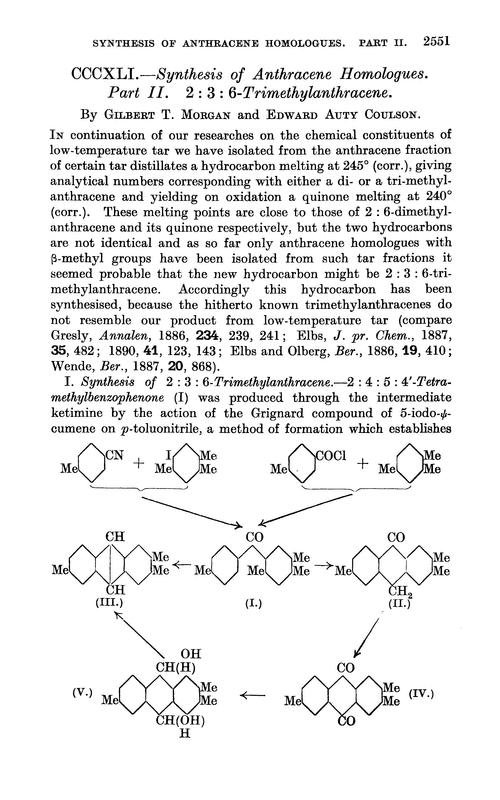 CCCXLI.—Synthesis of anthracene homologues. Part II. 2 : 3 : 6-Trimethylanthracene