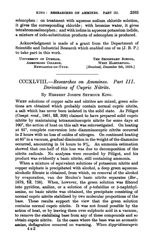 CCCXLVIII.—Researches on ammines. Part III. Derivatives of cupric nitrite
