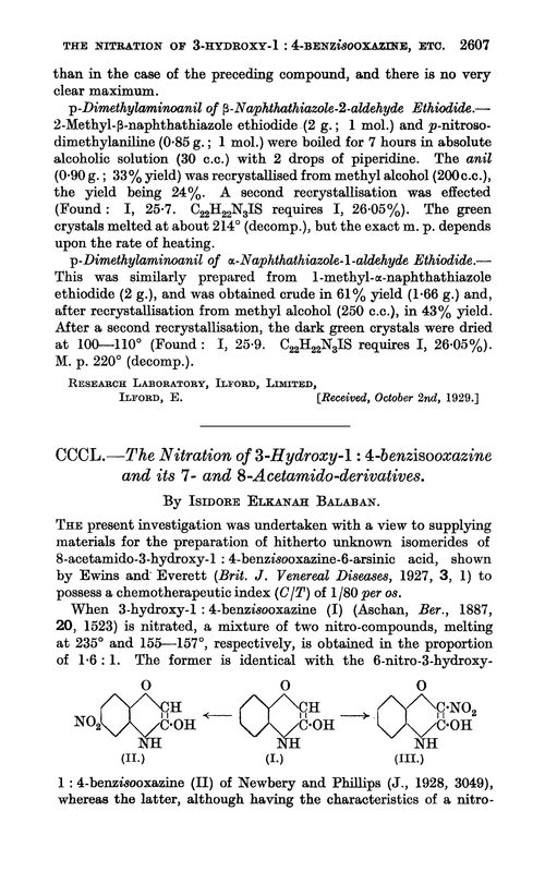CCCL.—The nitration of 3-hydroxy-1 : 4-benzisooxazine and its 7- and 8-acetamido-derivatives