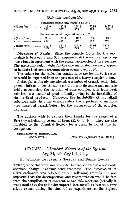 CCCLIV.—Chemical kinetics of the system Ag2CO3⇌ Ag2O + CO2