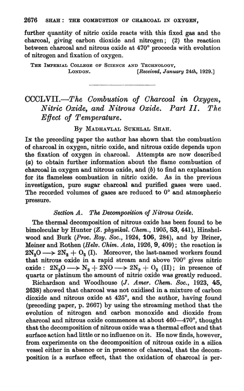 CCCLVII.—The combustion of charcoal in oxygen, nitric oxide, and nitrous oxide. Part II. The effect of temperature