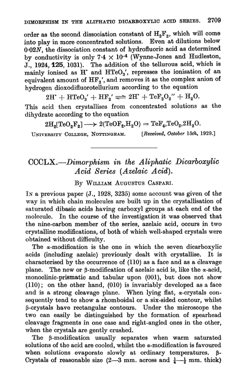 CCCLX.—Dimorphism in the aliphatic dicarboxylic acid series (azelaic acid)