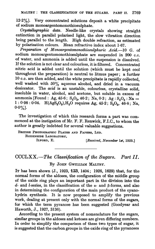 CCCLXX.—The classification of the sugars. Part II