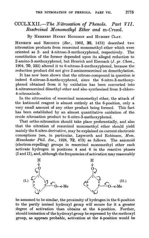 CCCLXXII.—The nitrosation of phenols. Part VII. Resorcinol monomethyl ether and m-cresol