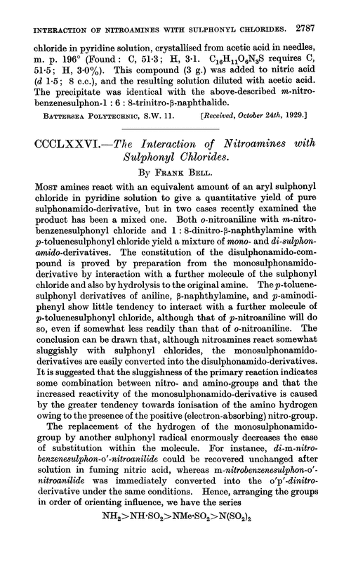 CCCLXXVI.—The interaction of nitroamines with sulphonyl chlorides