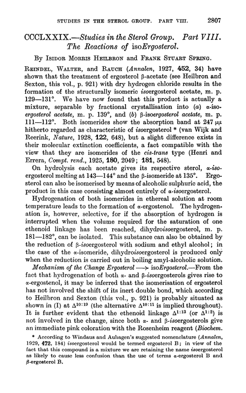 CCCLXXIX.—Studies in the sterol group. Part VIII. The reactions of isoergosterol